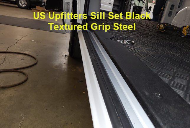 US Upfitters black textured grip steel installed in a RAM ProMaster.