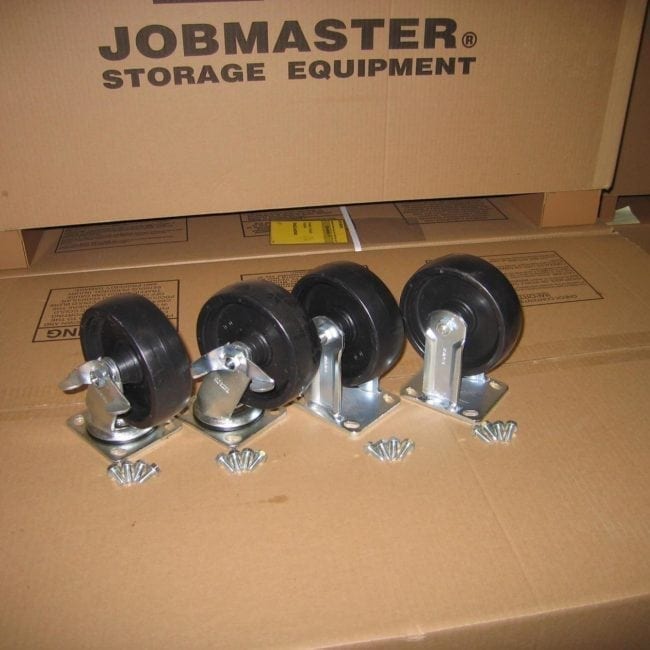 Casters and bolts on box
