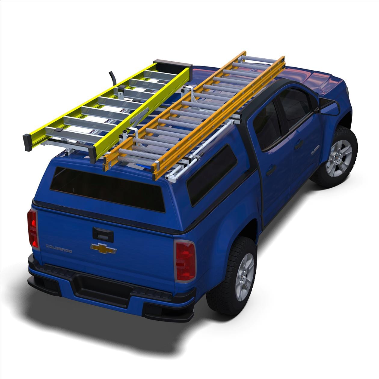 Prime Design ErgoRack Combination Clamp Down Drop Down Ladder Rack for  Full Size Pickup Trucks with Cap Upfitters