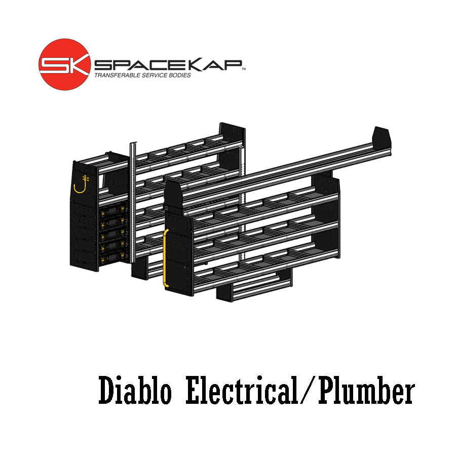 Illustration of SpaceKap Diablo shelving for Electrical/Plumbing package.