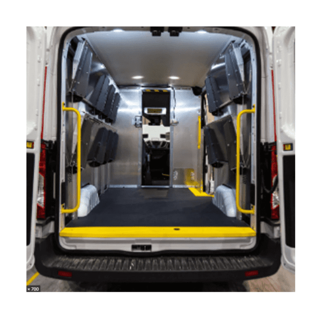 View of Legend yellow sills installed in a RAM ProMaster van.
