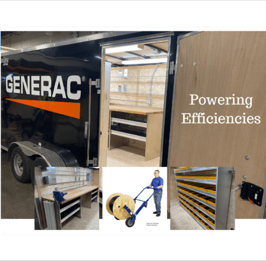 View of a cargo trailer outfitted for Generac installations.