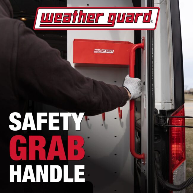 Person holding onto a van grab handle.