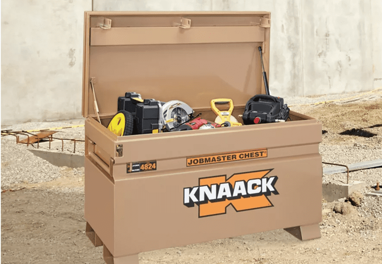 View of Knaack Storage Chest filled with tools.