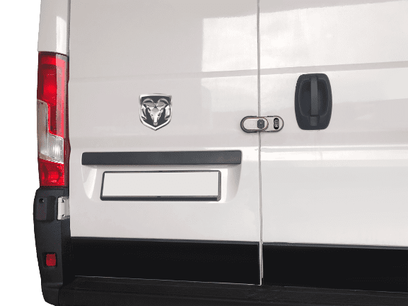 View of closed Legend SecuriLock installed on the rear door of a white van.