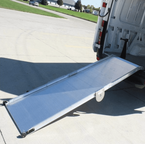 View of a Link ramp installed on the back of a cargo van.