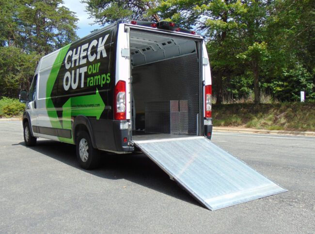 Check out our ramp installed on a RAM ProMaster (shown fully open.)