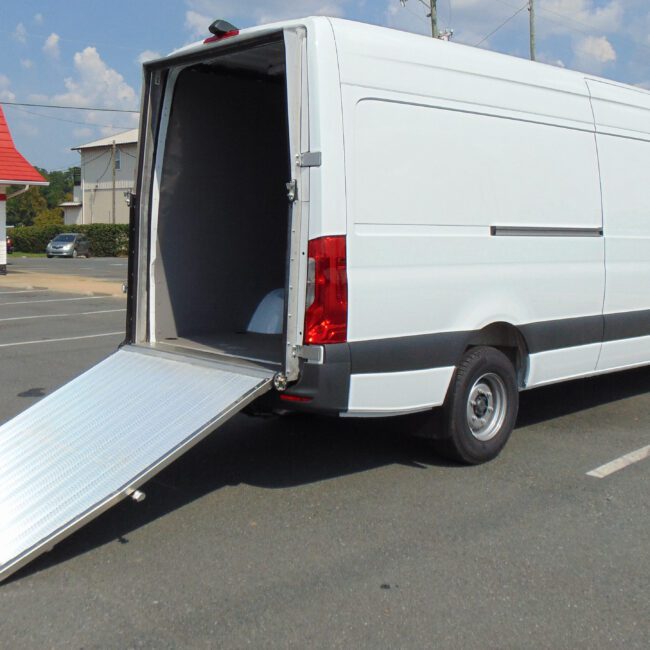 Check out our ramp installed on a Mercedes Sprinter (shown fully open.)