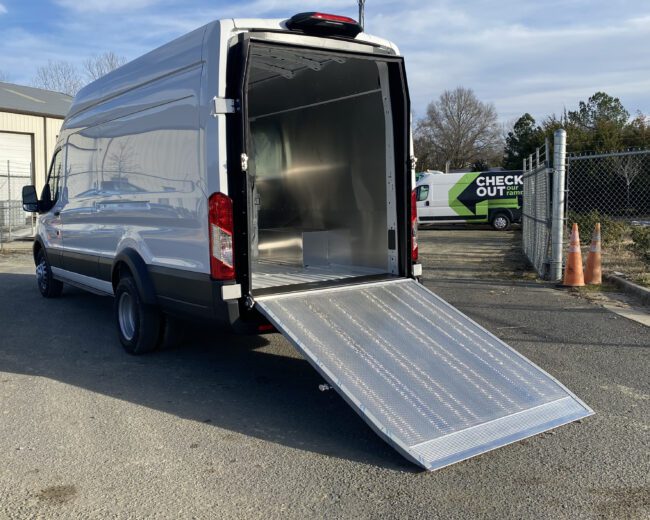 Check out our ramp installed on a Ford Transit (shown fully open.)